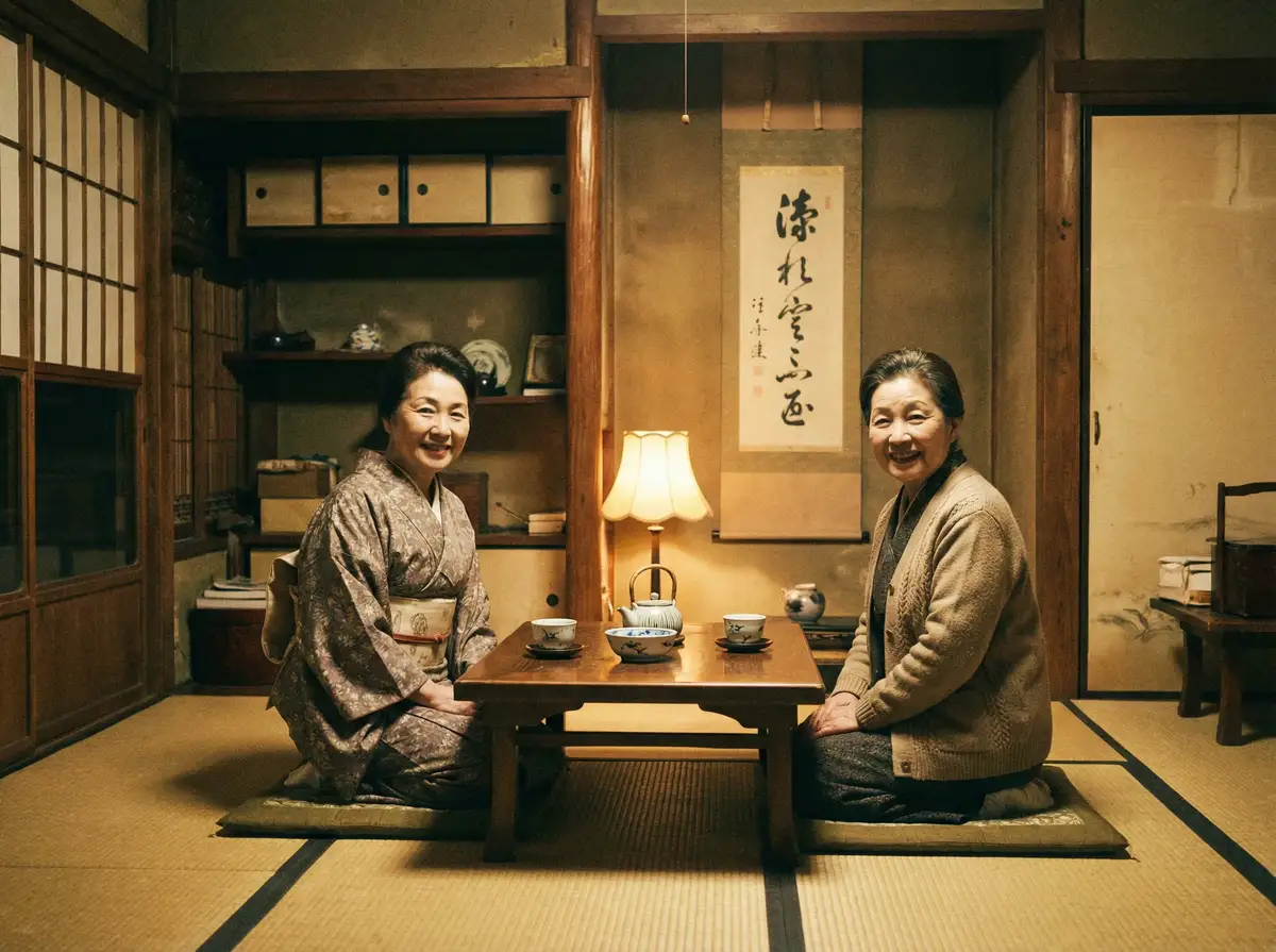 两位优雅的 九一吃瓜 - 九一吃瓜影院官方平台 - 今日热点九一吃瓜 在日式茶室中品茶交谈